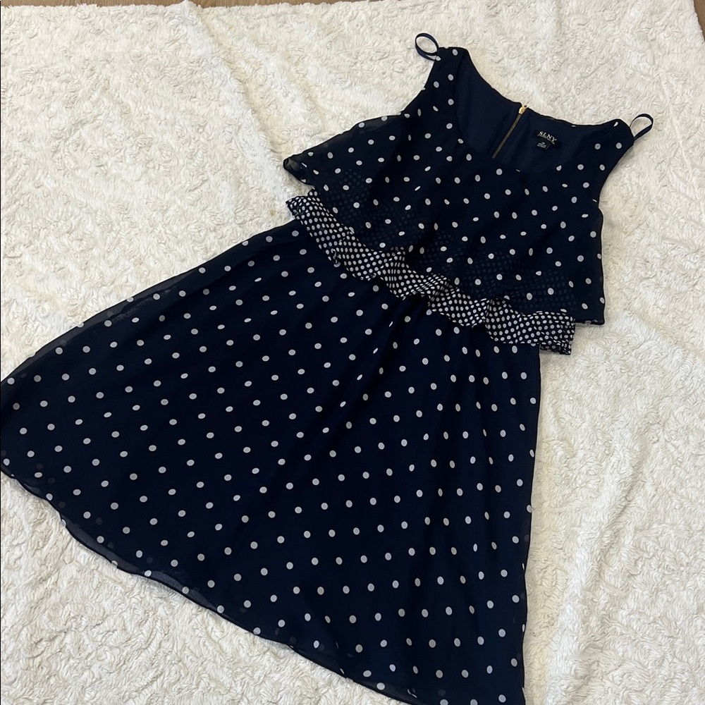 Xhilaration Navy and White Polka Dot Dress